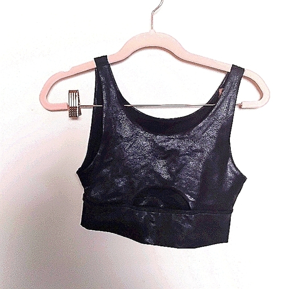 Offline by Aerie Black Faux Leather Stretch Medium Support Sports Bra Size XS